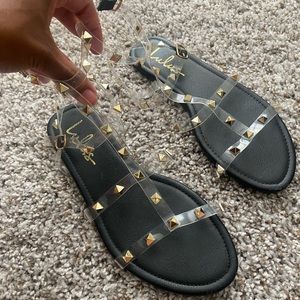 Clear studded gladiator sandals